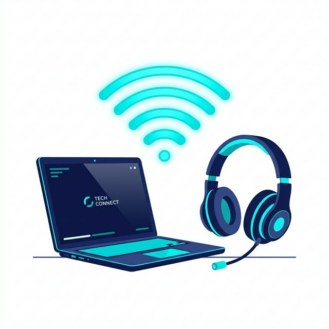 Laptop, headset, and internet icon