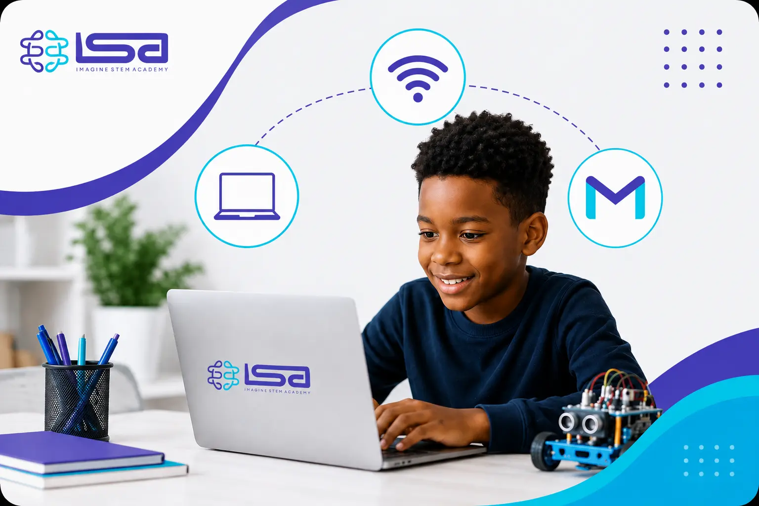 Simple home setup for a child joining an online coding class