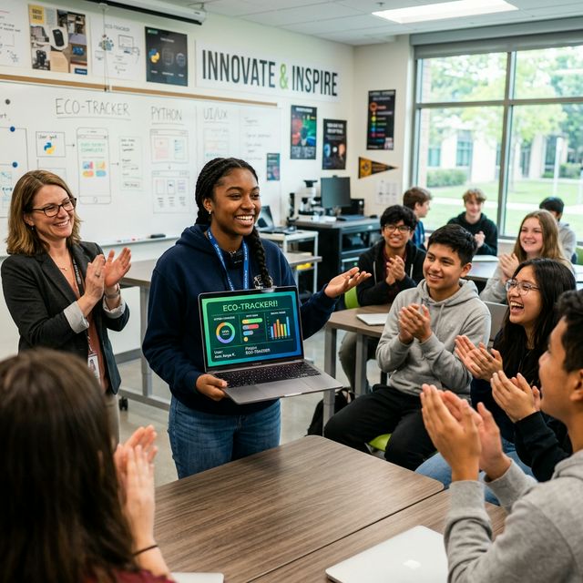 Child proudly showing their digital creation